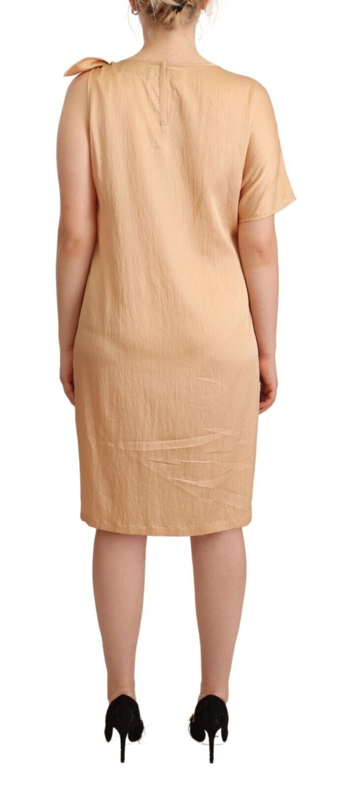 Moschino Elegant One-Sleeve Beige Shift Dress Moschino