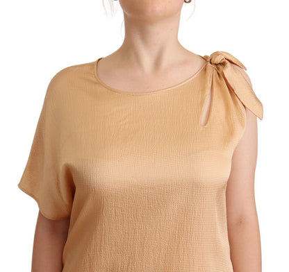 Moschino Elegant One-Sleeve Beige Shift Dress Moschino