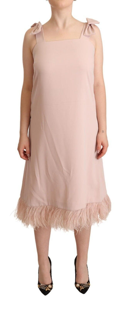 P.A.R.O.S.H. Chic Sleeveless Midi Dress with Feather Trim P.A.R.O.S.H.