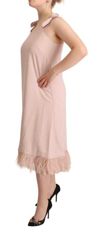 P.A.R.O.S.H. Chic Sleeveless Midi Dress with Feather Trim P.A.R.O.S.H.