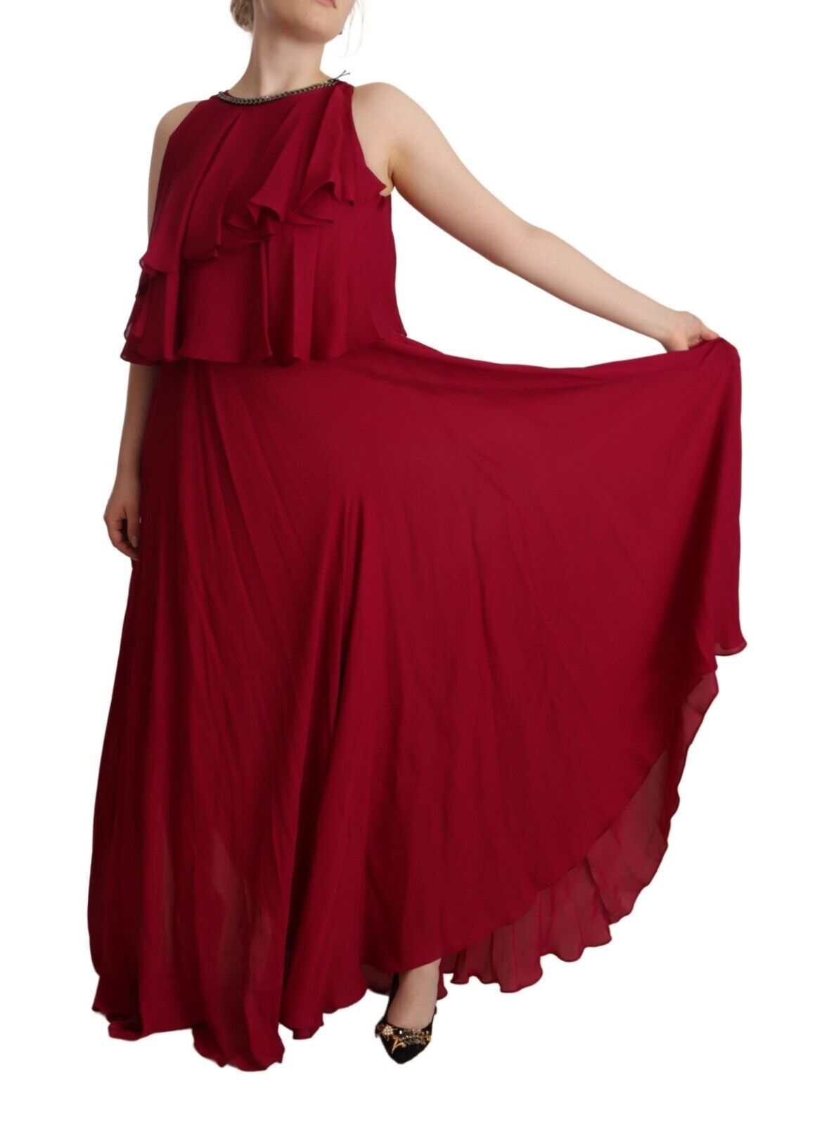 PLEIN SUD Elegant Silk Sleeveless Ruffled Maxi Dress PLEIN SUD