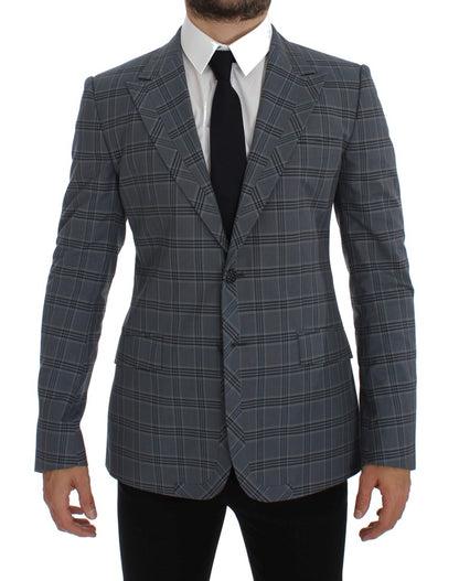 Dolce & Gabbana Elegant Blue Checkered Slim Fit Blazer Dolce & Gabbana