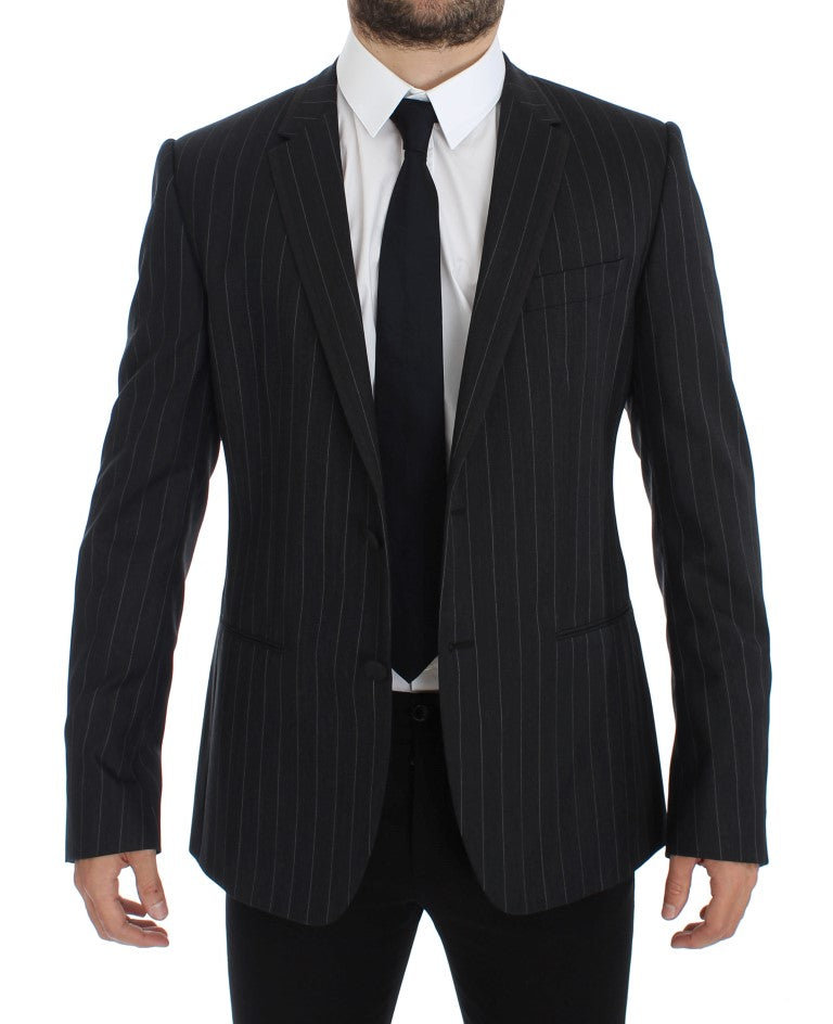 Dolce & Gabbana Chic Gray Striped Wool Blazer Jacket Dolce & Gabbana