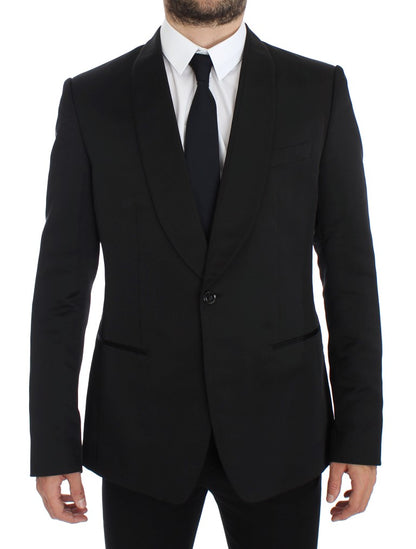 Dolce & Gabbana Exclusive Black Silk One Button Blazer Dolce & Gabbana