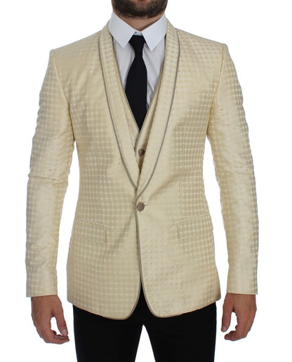 Dolce & Gabbana Sophisticated Beige Polka Dotted Blazer & Vest Dolce & Gabbana