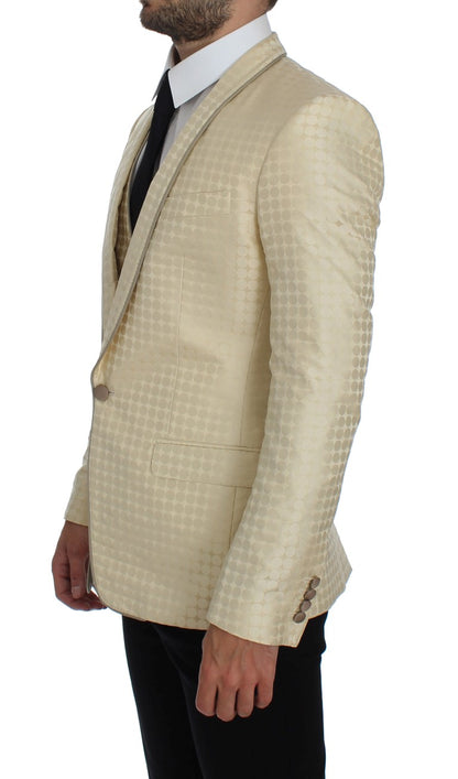 Dolce & Gabbana Sophisticated Beige Polka Dotted Blazer & Vest Dolce & Gabbana