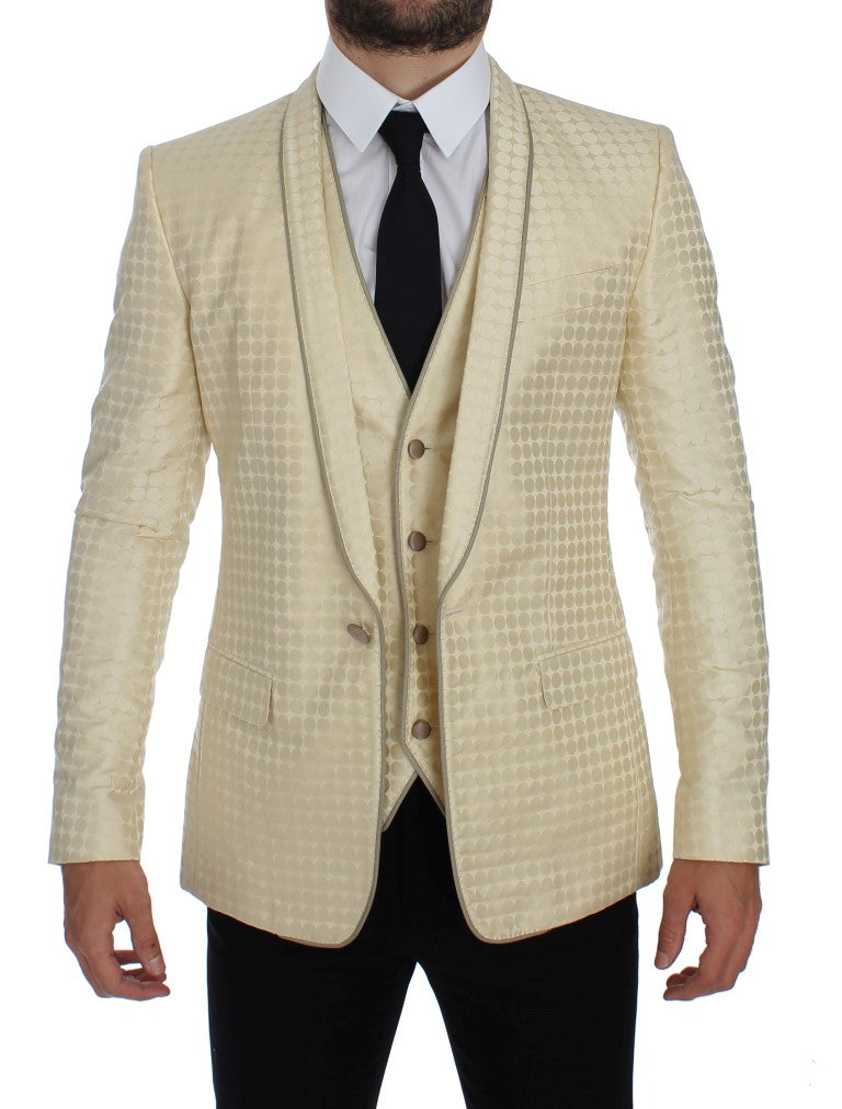 Dolce & Gabbana Sophisticated Beige Polka Dotted Blazer & Vest Dolce & Gabbana