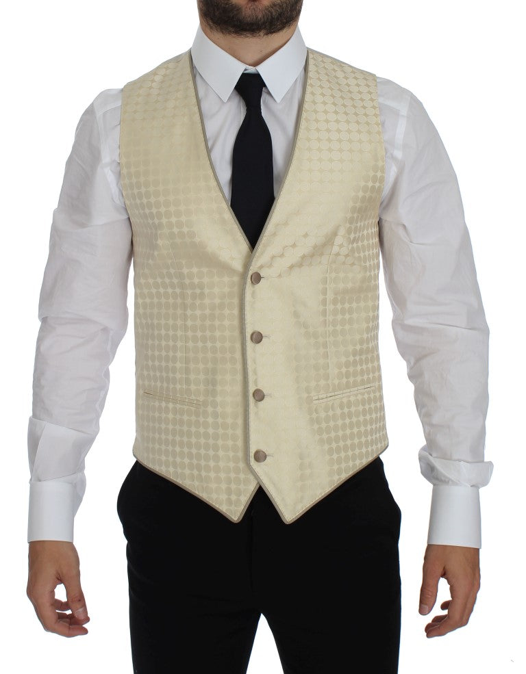 Dolce & Gabbana Sophisticated Beige Polka Dotted Blazer & Vest Dolce & Gabbana