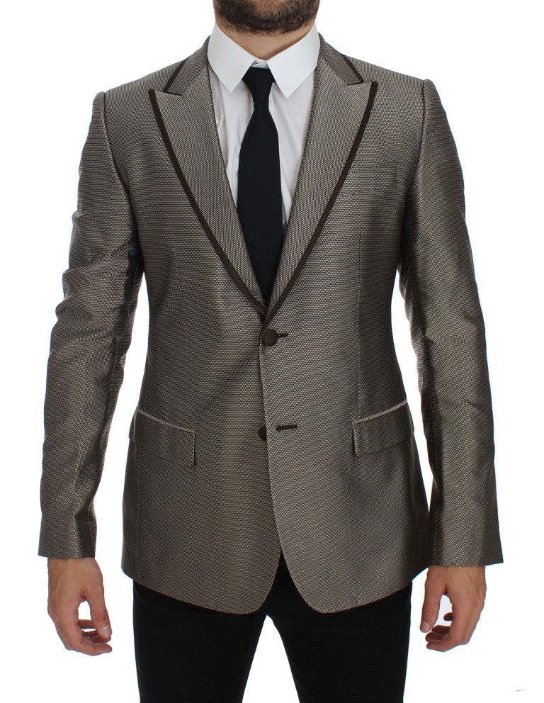 Dolce & Gabbana Elegant Brown Silk Two-Button Slim Blazer Dolce & Gabbana