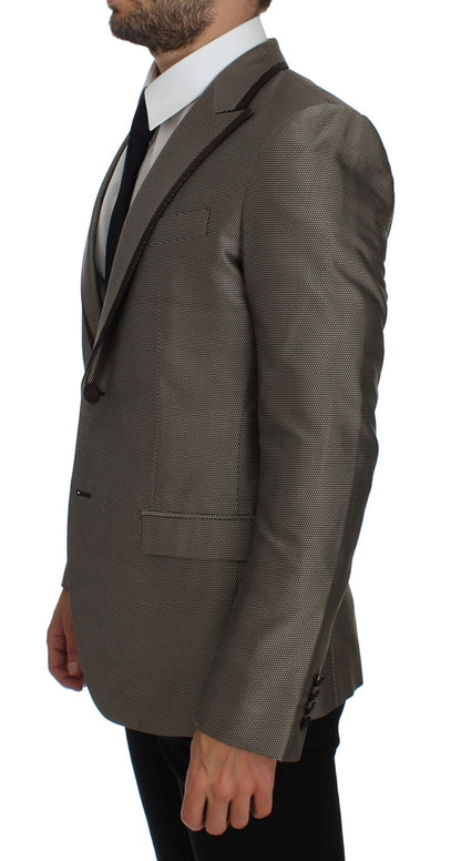 Dolce & Gabbana Elegant Brown Silk Two-Button Slim Blazer Dolce & Gabbana