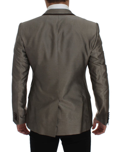 Dolce & Gabbana Elegant Brown Silk Two-Button Slim Blazer Dolce & Gabbana