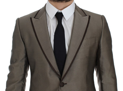 Dolce & Gabbana Elegant Brown Silk Two-Button Slim Blazer Dolce & Gabbana