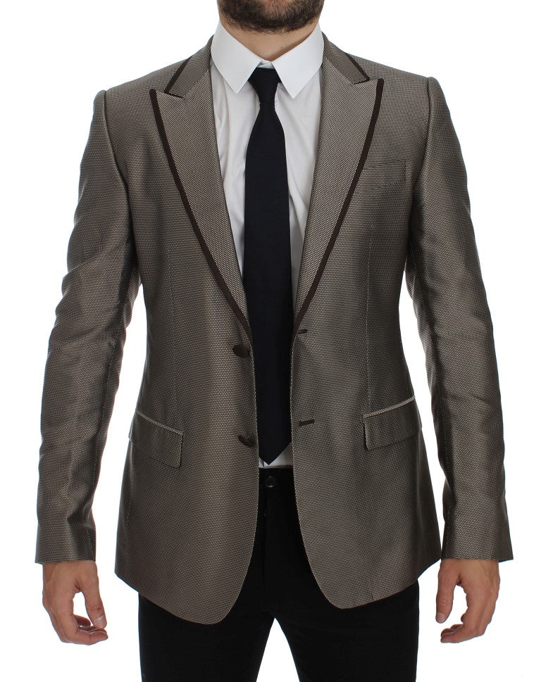 Dolce & Gabbana Elegant Brown Silk Two-Button Slim Blazer Dolce & Gabbana