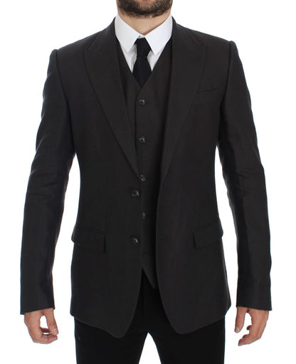 Dolce & Gabbana Elegant Gray Linen Slim Fit Blazer and Vest Dolce & Gabbana