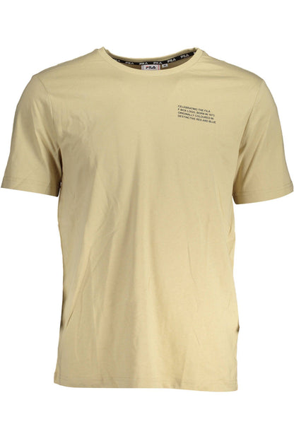 Fila Beige Round Neck Cotton Tee with Logo Print Fila