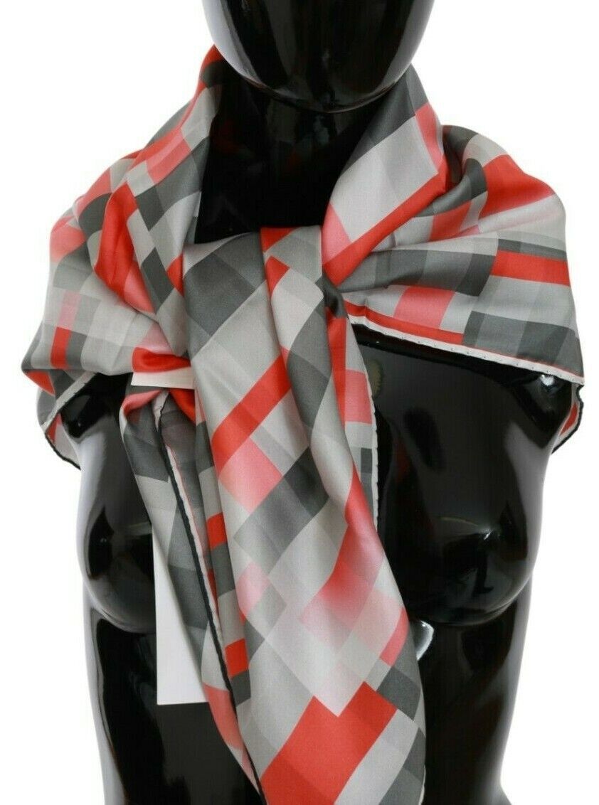 Costume National Elegant Silk Checkered Scarf in Gray and Red Costume National