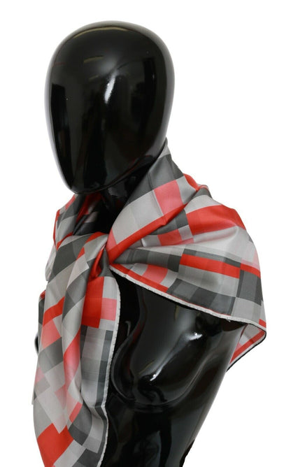 Costume National Elegant Silk Checkered Scarf in Gray and Red Costume National