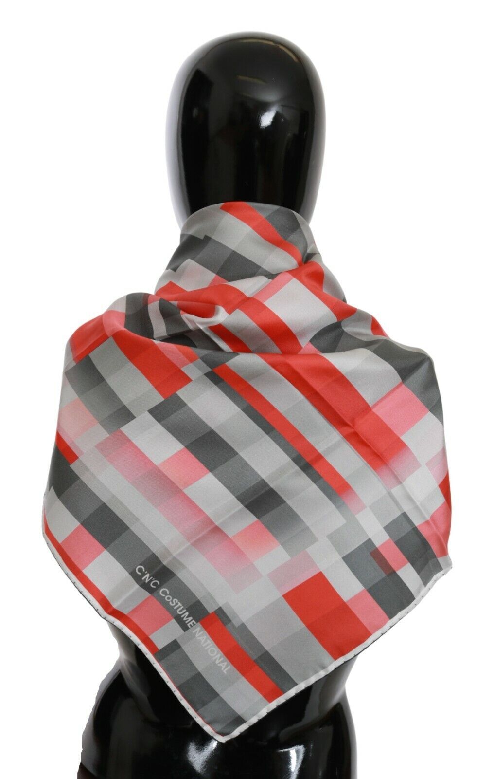 Costume National Elegant Silk Checkered Scarf in Gray and Red Costume National