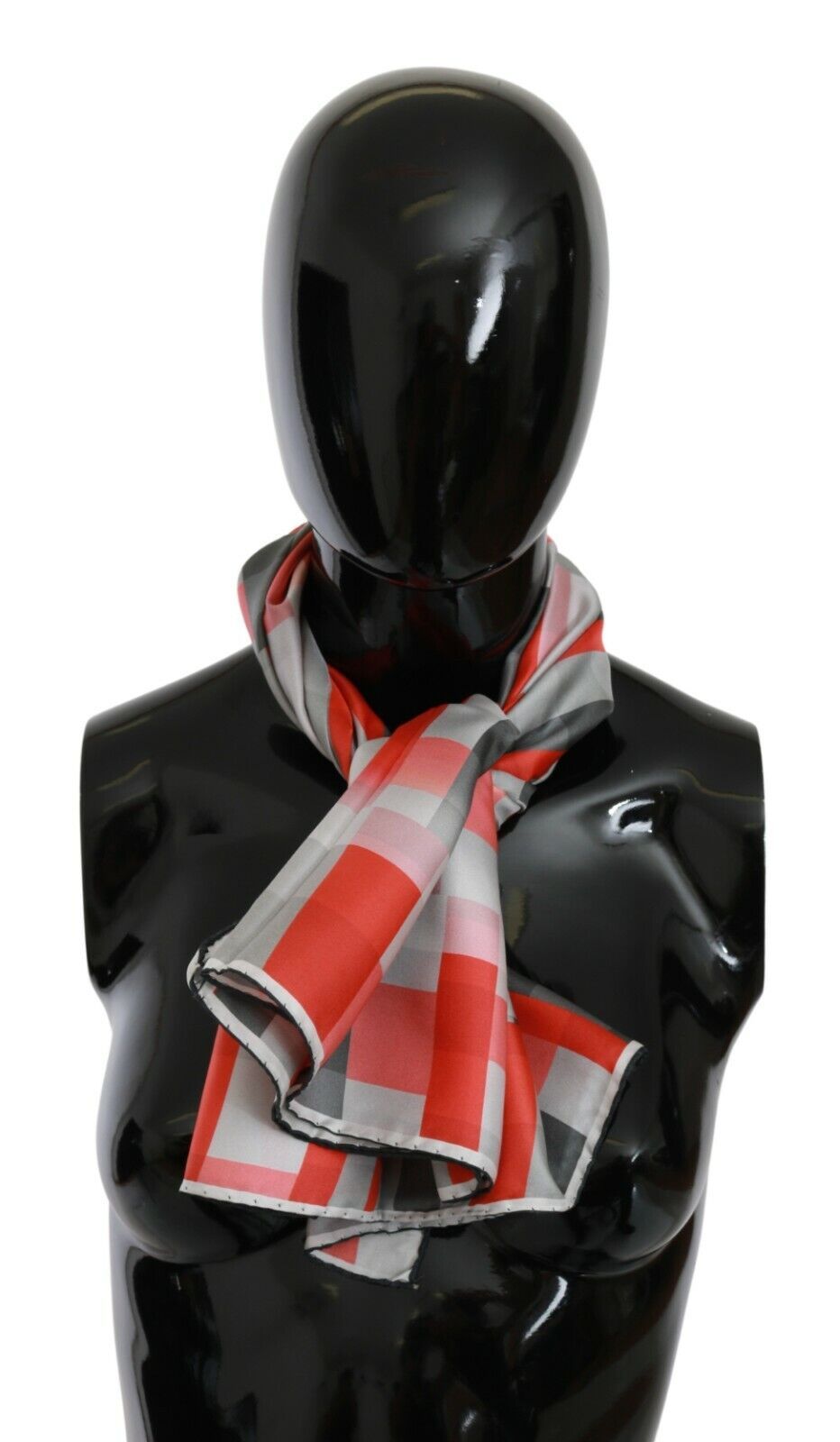 Costume National Elegant Silk Checkered Scarf in Gray and Red Costume National