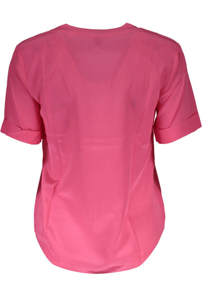 Gant Silk V-Neck Tee in Pink with Logo Accents Gant