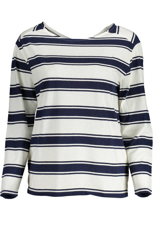 Gant Chic Long-Sleeved White Cotton Tee with V-Neck Detail Gant