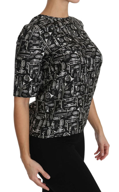 Dolce & Gabbana Exquisite Trumpet Print Silk Blouse Dolce & Gabbana