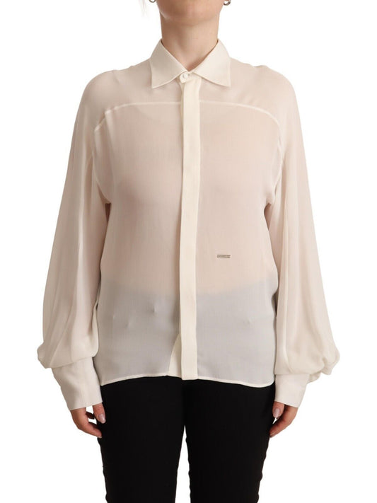 Dsquared² Elegant Off White Silk Long Sleeve Blouse Dsquared²