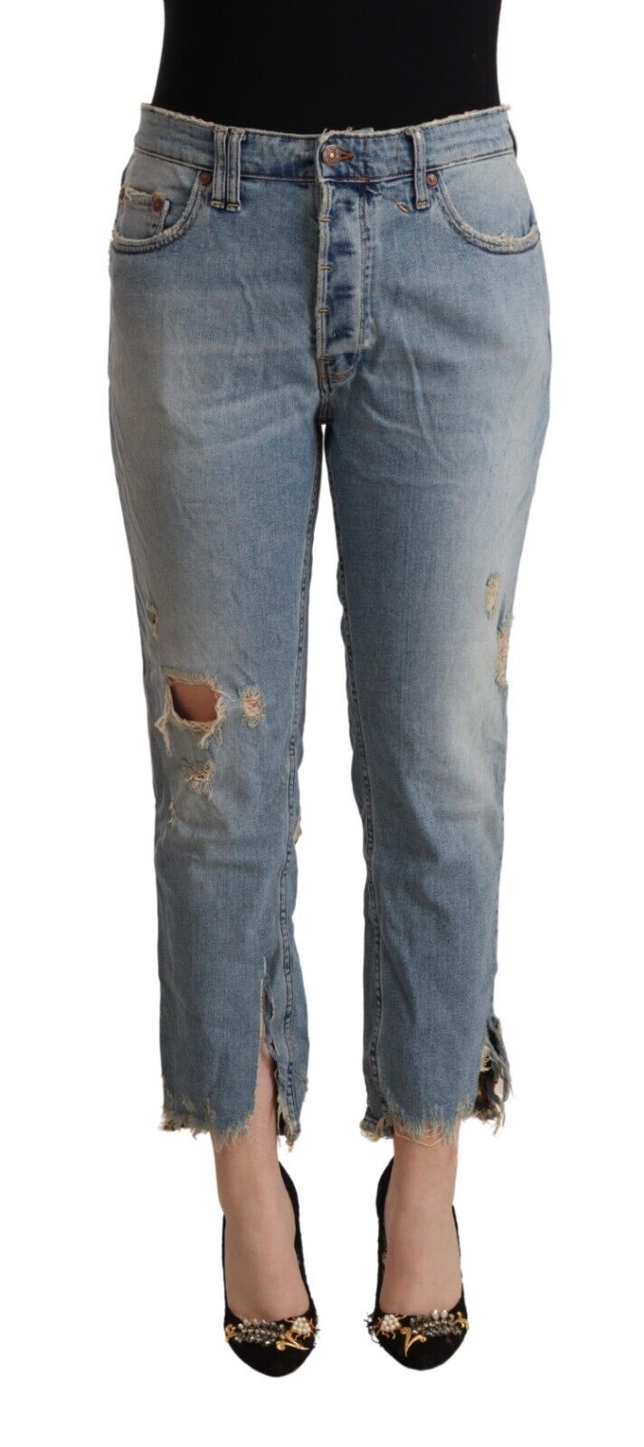 CYCLE Chic Distressed Mid Waist Cropped Denim CYCLE