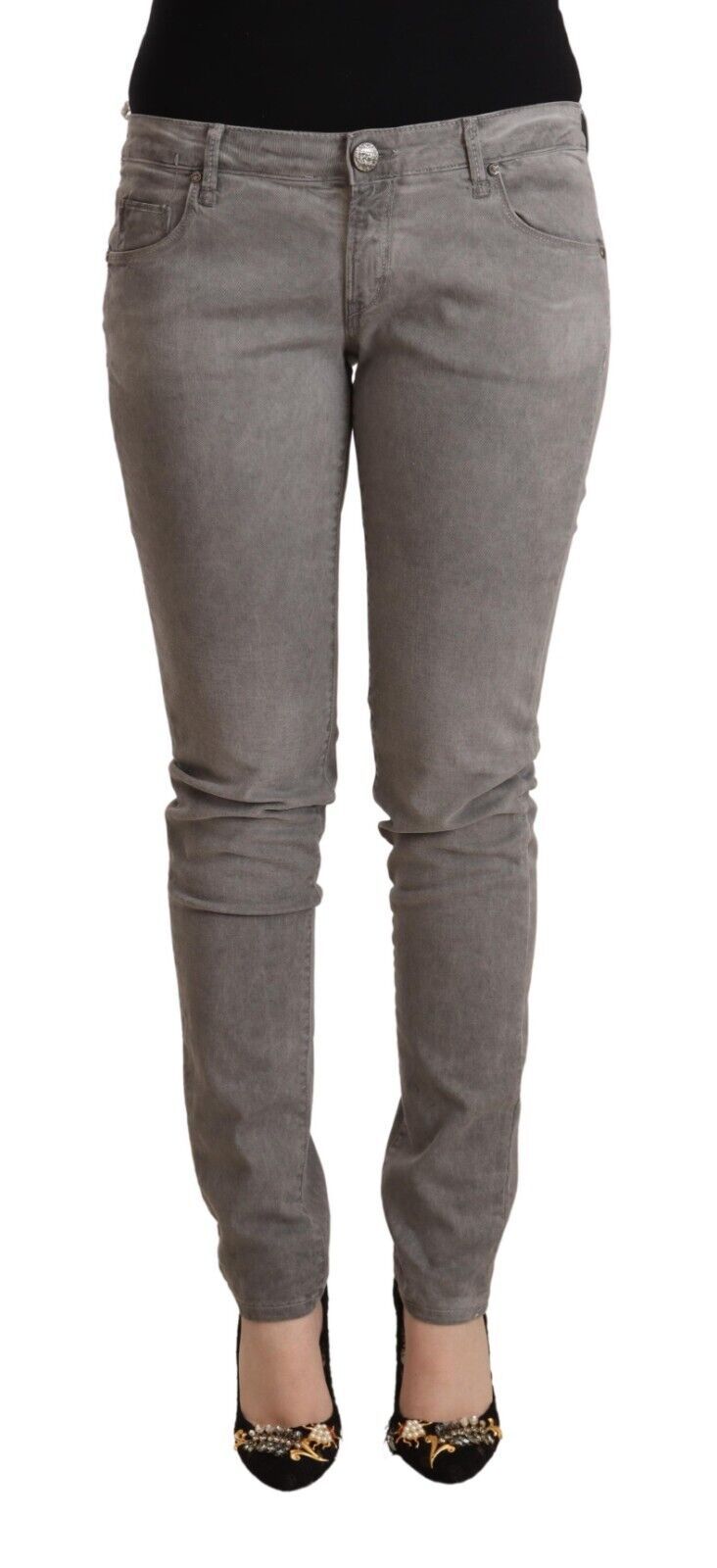 Acht Sleek Gray Skinny Low Waist Jeans Acht