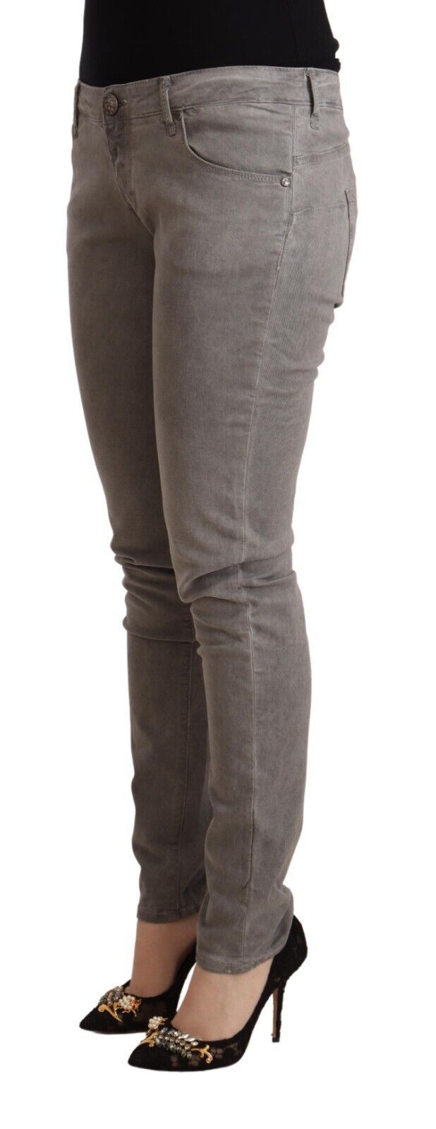 Acht Sleek Gray Skinny Low Waist Jeans Acht