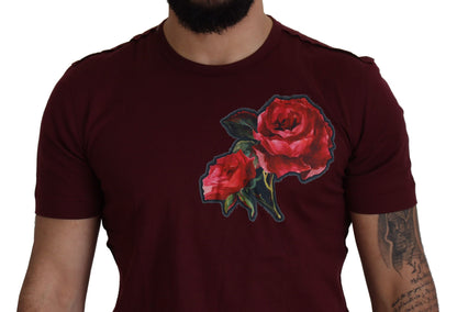 Dolce & Gabbana Elegant Bordeaux Roses Motif Crewneck Tee Dolce & Gabbana