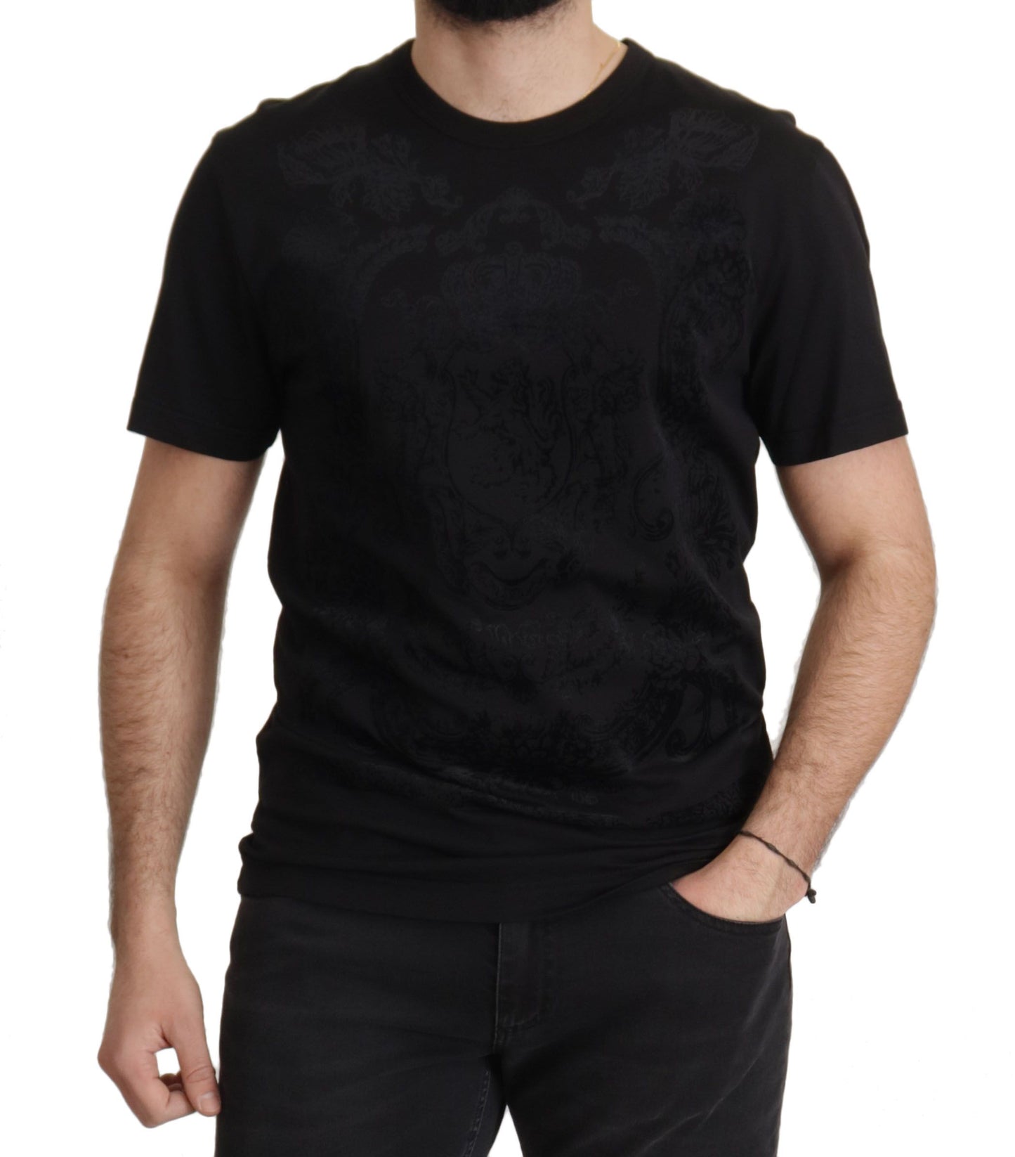 Dolce & Gabbana Elegant Black Baroque Crewneck Tee Dolce & Gabbana