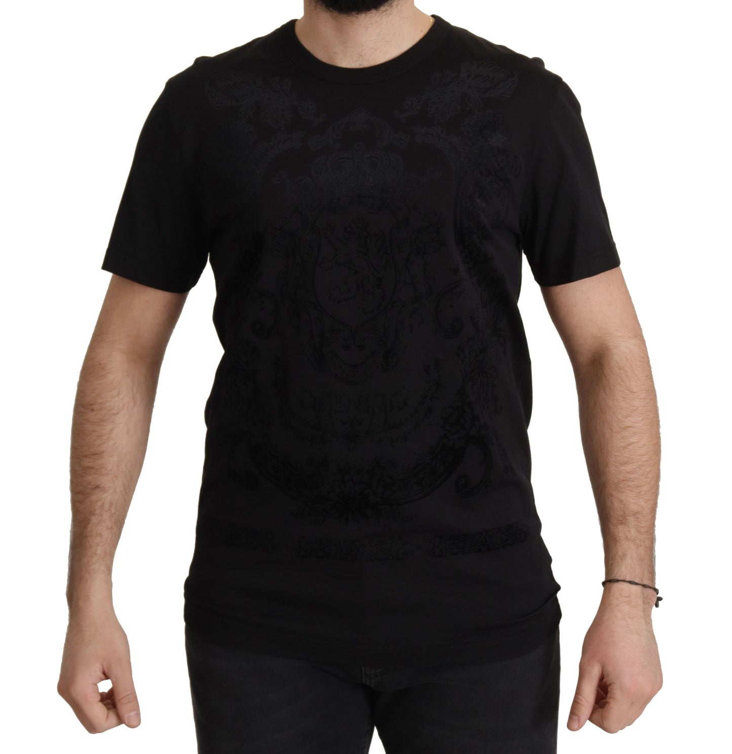 Dolce & Gabbana Elegant Black Baroque Crewneck Tee Dolce & Gabbana