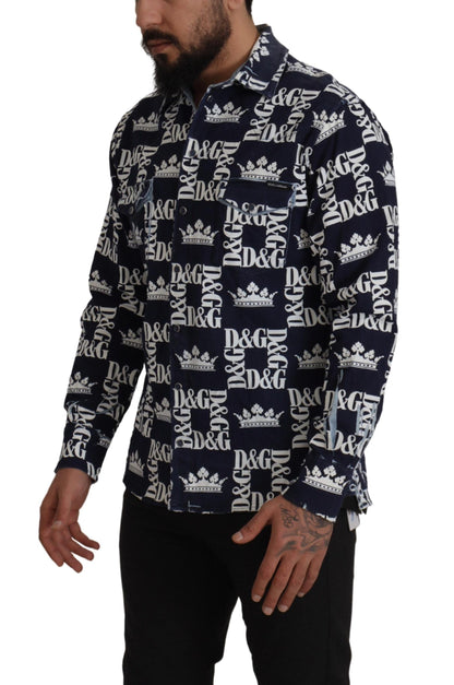 Dolce & Gabbana Elegant Slim Fit Blue Crown Shirt Dolce & Gabbana