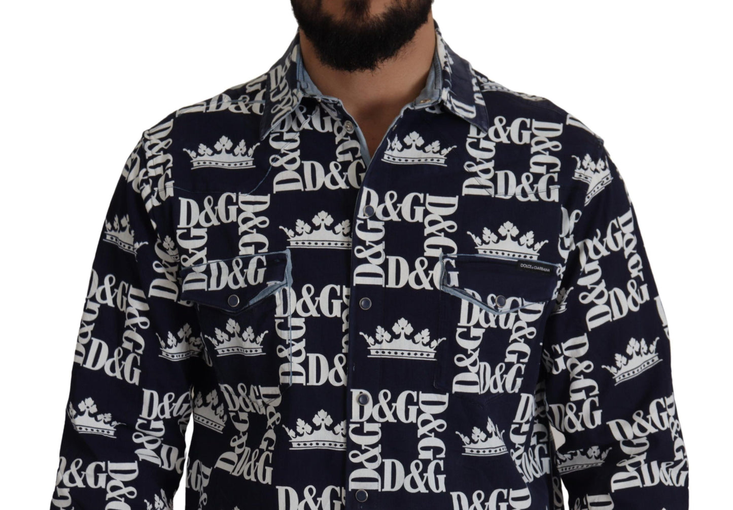 Dolce & Gabbana Elegant Slim Fit Blue Crown Shirt Dolce & Gabbana