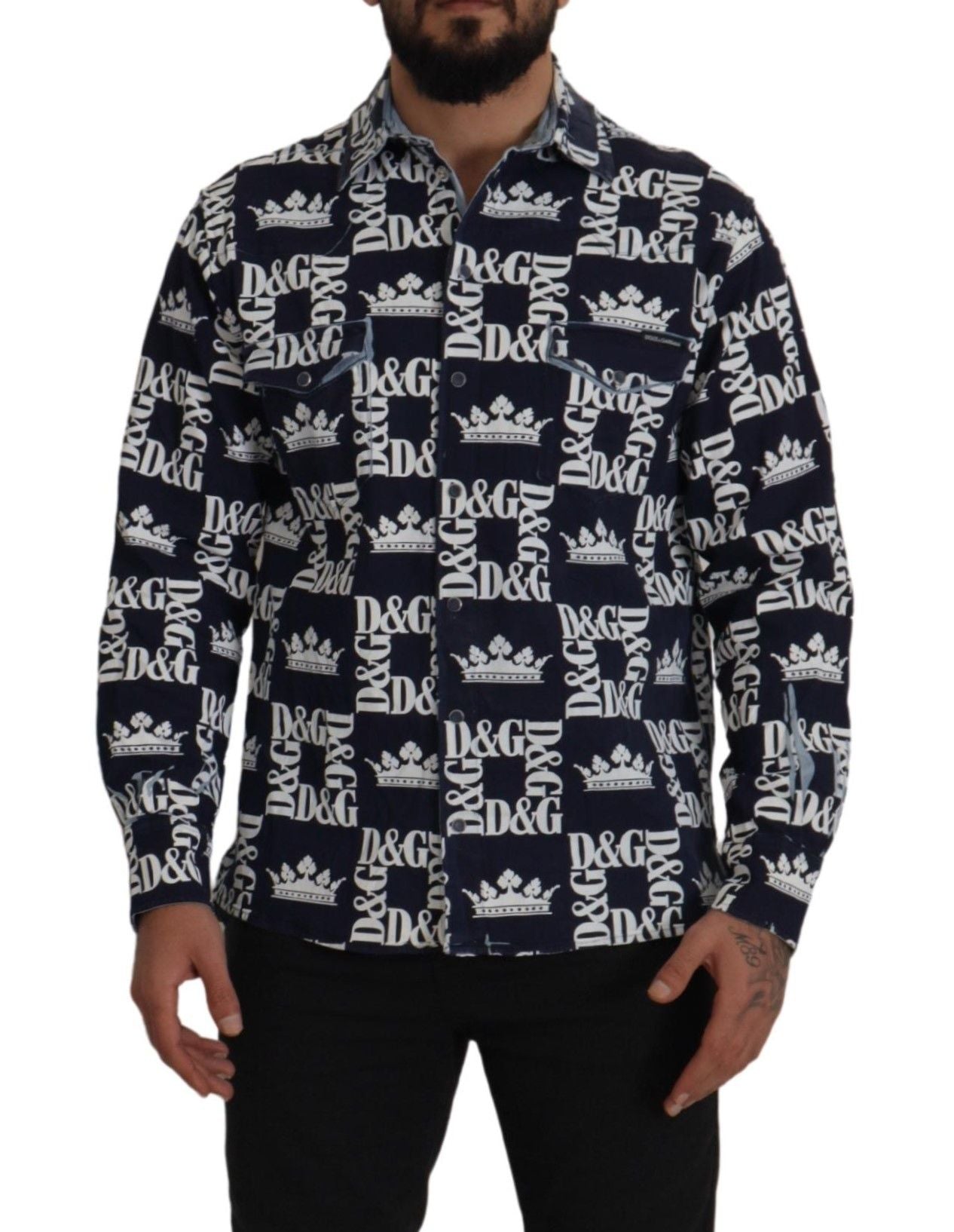 Dolce & Gabbana Elegant Slim Fit Blue Crown Shirt Dolce & Gabbana