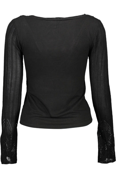 Desigual Chic V-Neck Lace Accent Black Shirt Desigual