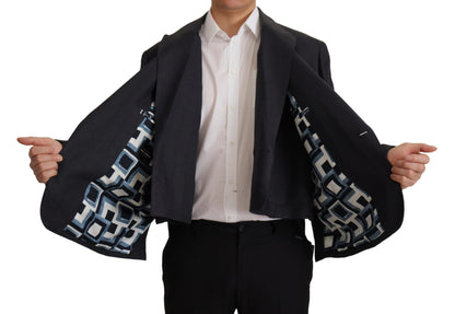 Dolce & Gabbana Sleek Double Breasted Navy Linen Blazer Dolce & Gabbana