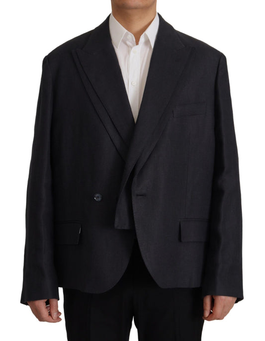 Dolce & Gabbana Sleek Double Breasted Navy Linen Blazer Dolce & Gabbana