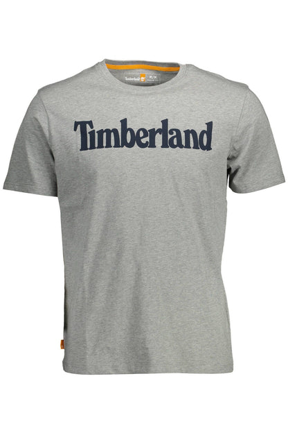 Timberland Eco-Conscious Gray Cotton Tee with Logo Print Timberland