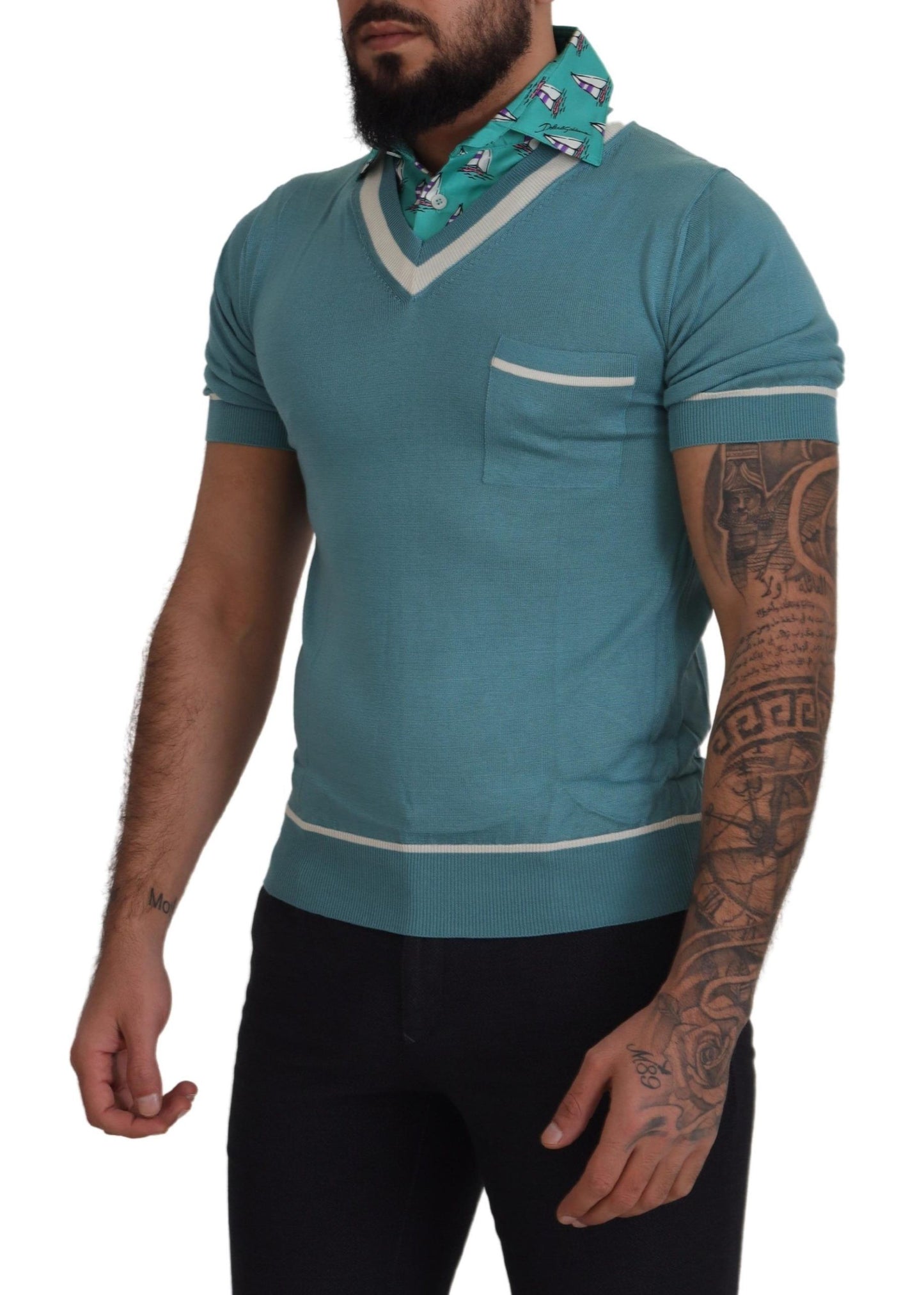 Dolce & Gabbana Elegant Silk Polo Tee with Boat Collar Print Dolce & Gabbana