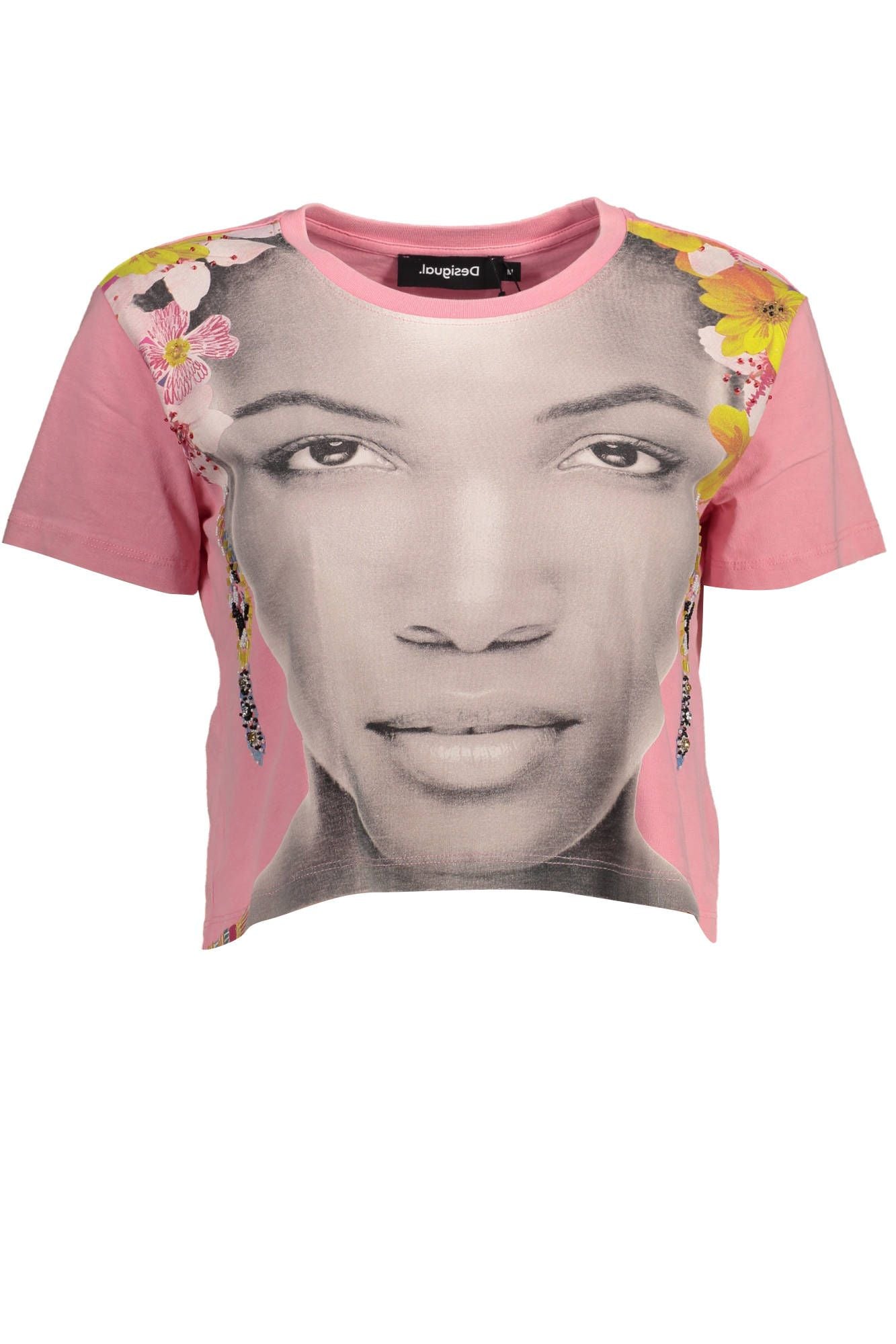 Desigual Chic Pink Embellished Cotton Tee Desigual