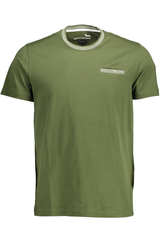 Harmont & Blaine Elegant Green Crew Neck Cotton Tee with Pocket Harmont & Blaine