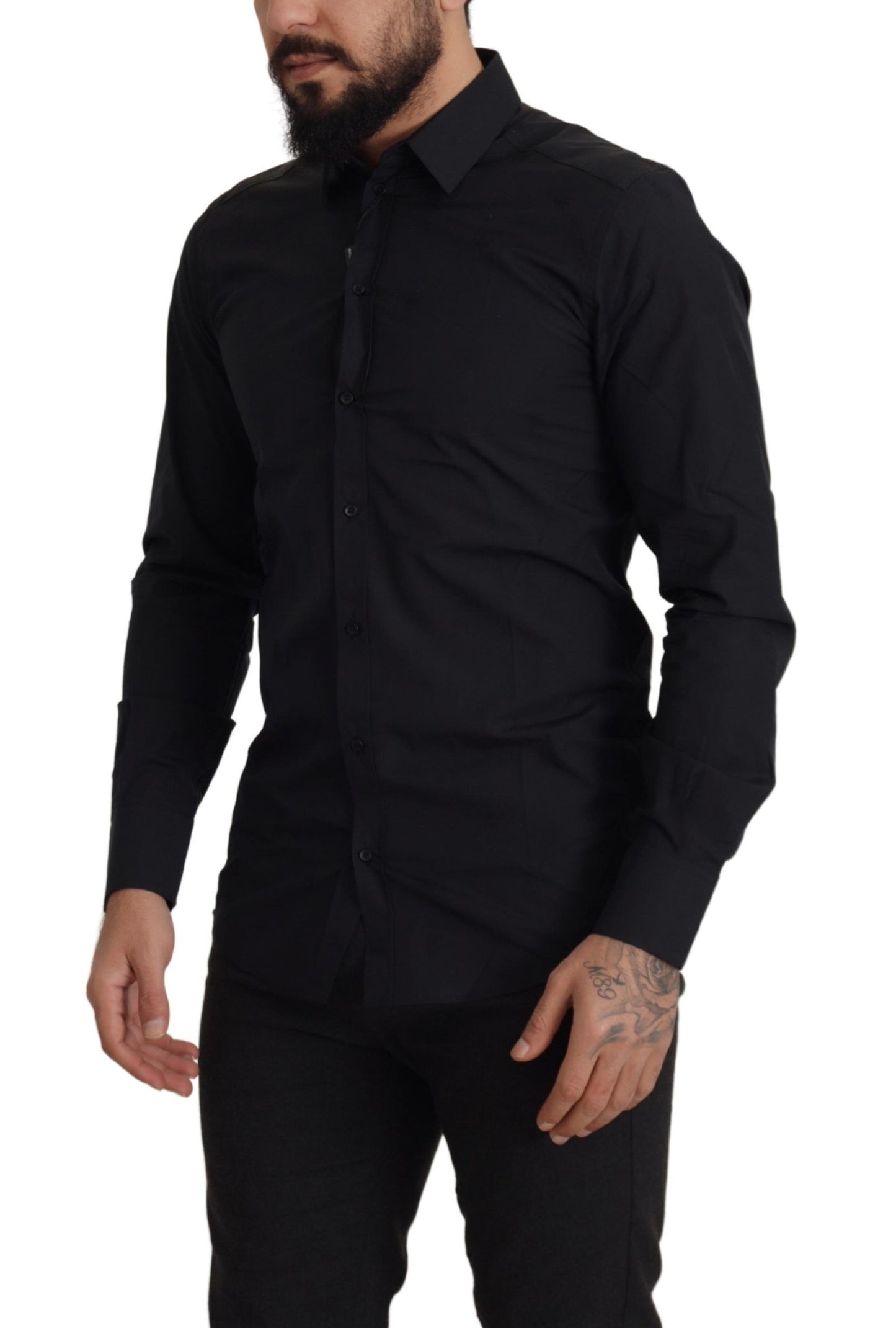 Dolce & Gabbana Elegant Slim Fit Black Cotton Dress Shirt Dolce & Gabbana