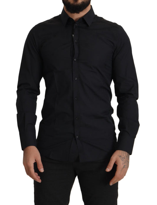 Dolce & Gabbana Elegant Slim Fit Black Cotton Dress Shirt Dolce & Gabbana