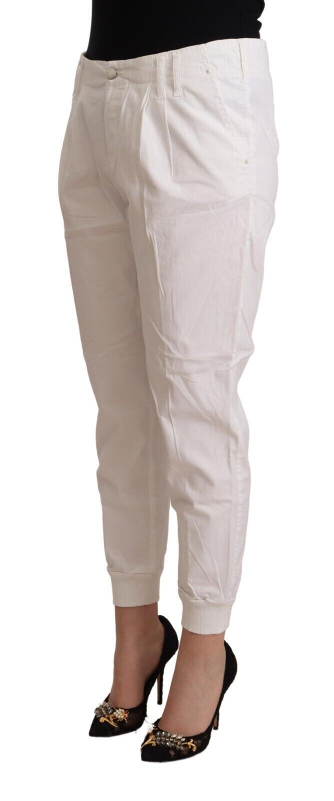 Met Chic White Tapered Cropped Pants Met