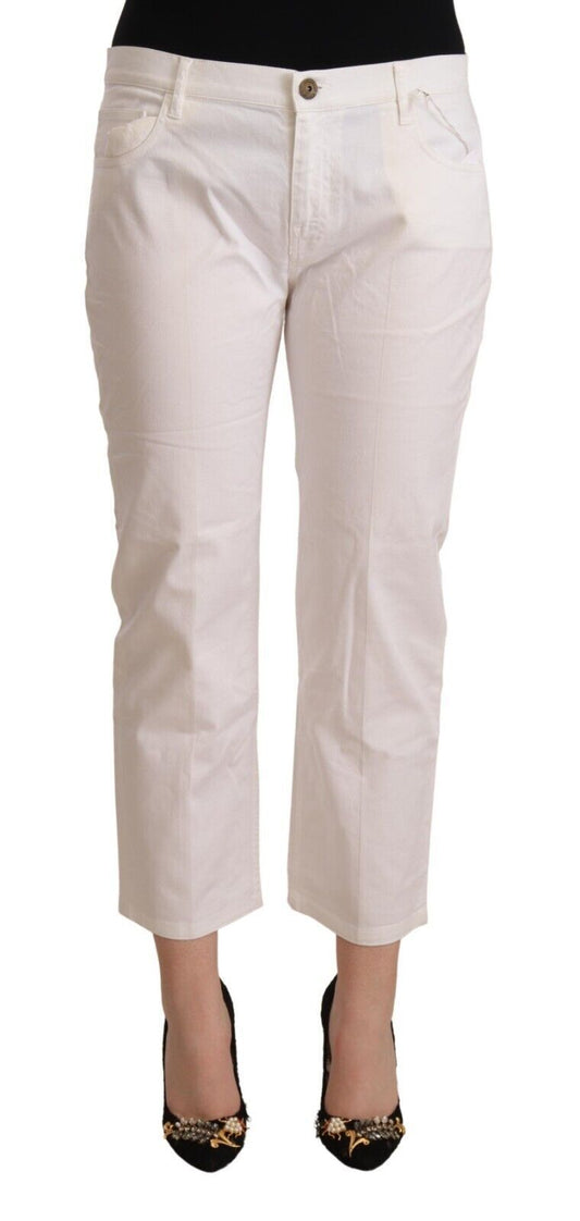 L'Autre Chose Chic White Mid Waist Skinny Cropped Jeans L'Autre Chose