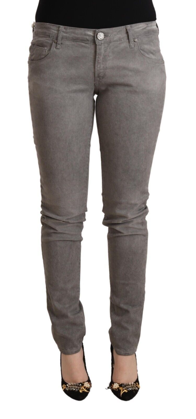 Acht Chic Gray Low Waist Skinny Cotton Jeans Acht