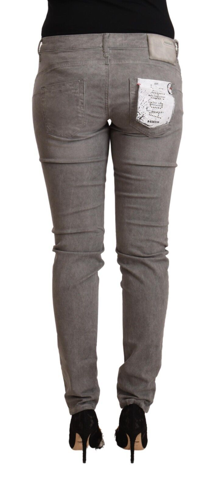 Acht Chic Gray Low Waist Skinny Cotton Jeans Acht