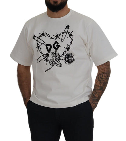 Dolce & Gabbana Elegant White Heart Roses Crewneck Tee Dolce & Gabbana